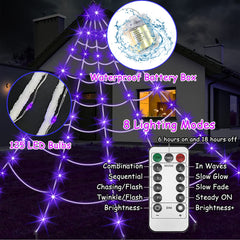 Minewish purple LED close-up on web lights highlighting bright nighttime glow