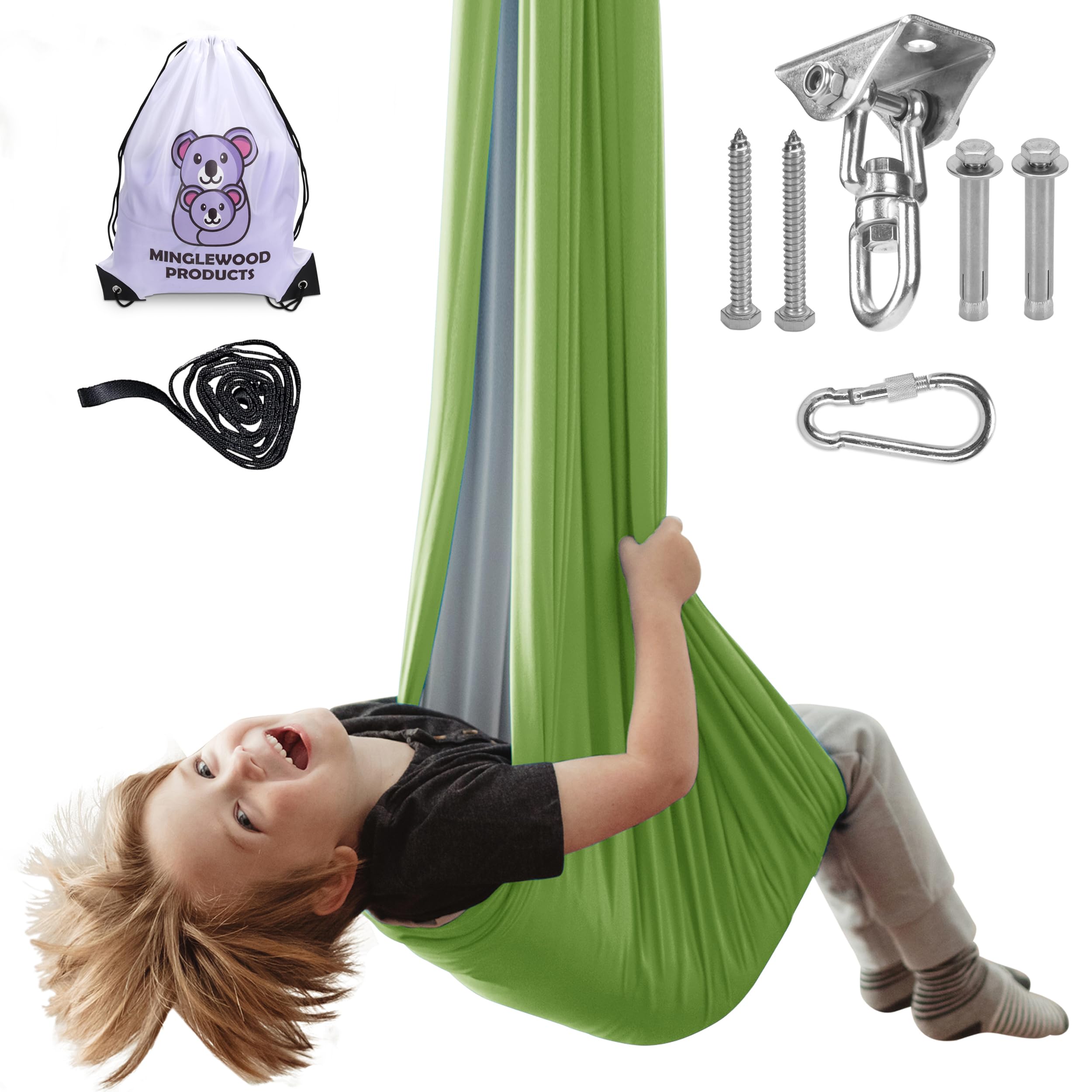 Minglewood front view of sensory swing showing full pod and entry, comforting retreat
