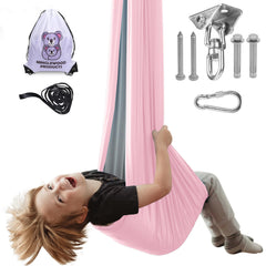 Minglewood front view of indoor sensory swing showing cozy hammock benefit