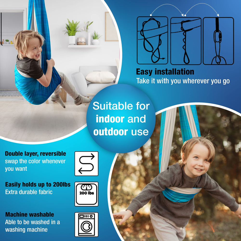 Minglewood child using swing reading book illustrating calm focused play
