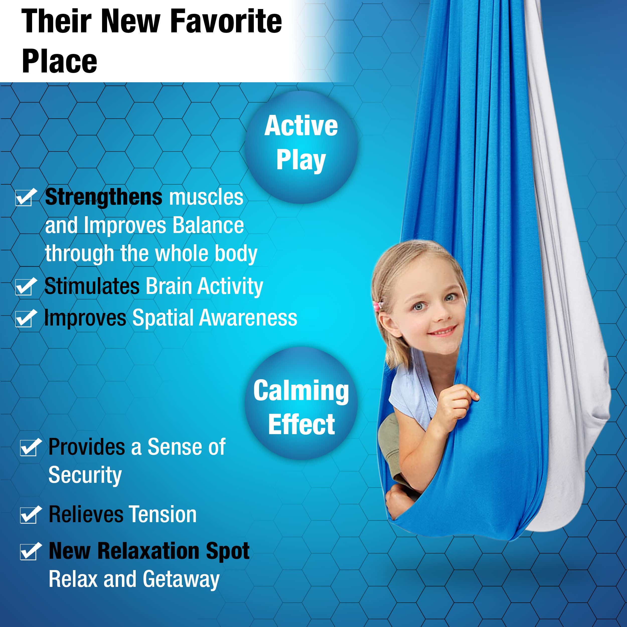 Minglewood swing in use with child reading demonstrating calming focus