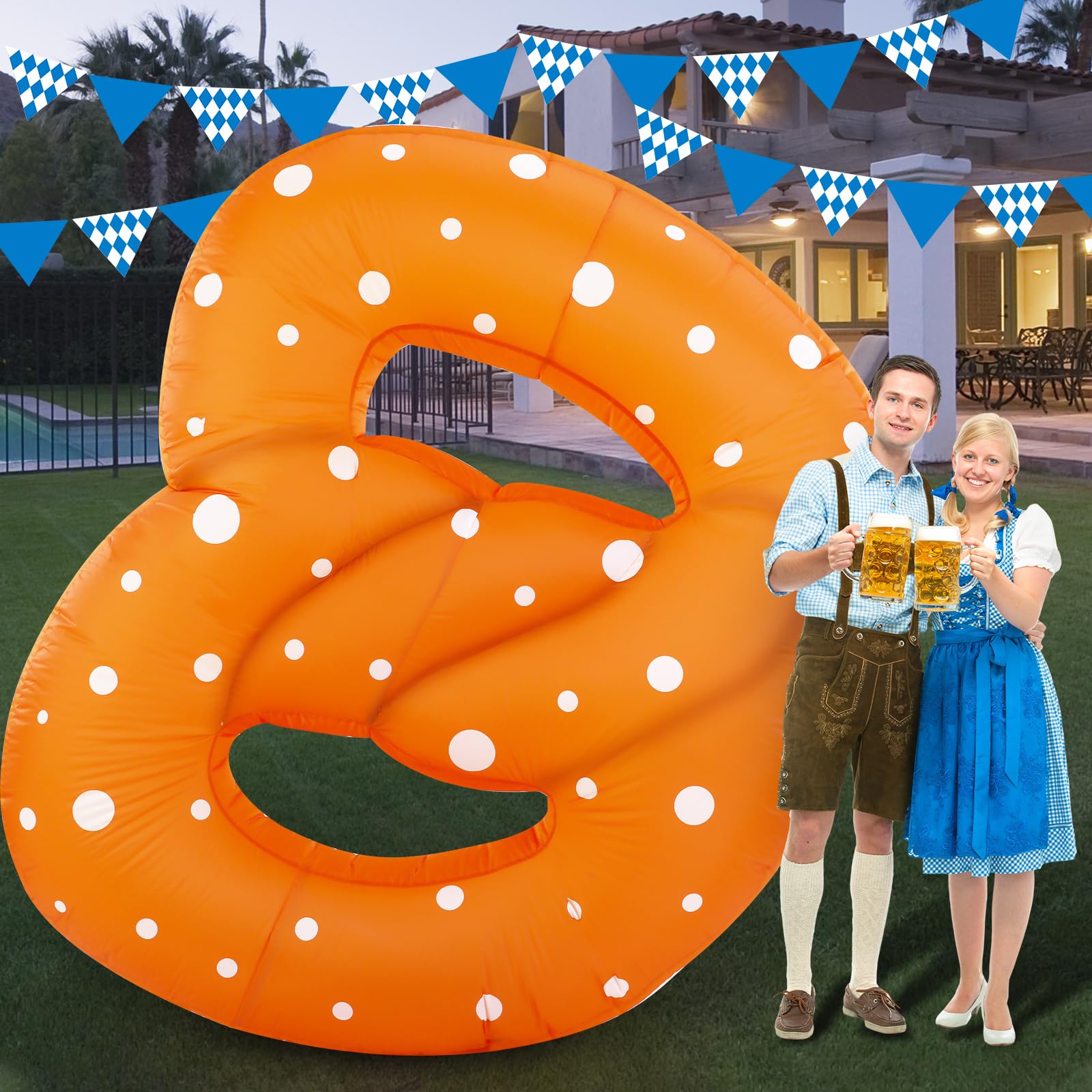 MiniInflat front view of 6 ft pretzel showing festive shape and LED visibility