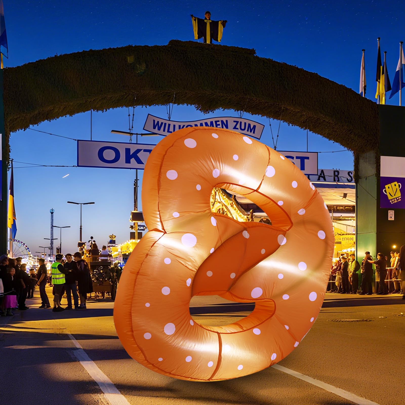 MiniInflat pretzel at a garden party adding Bavarian-themed fun and photo opportunities