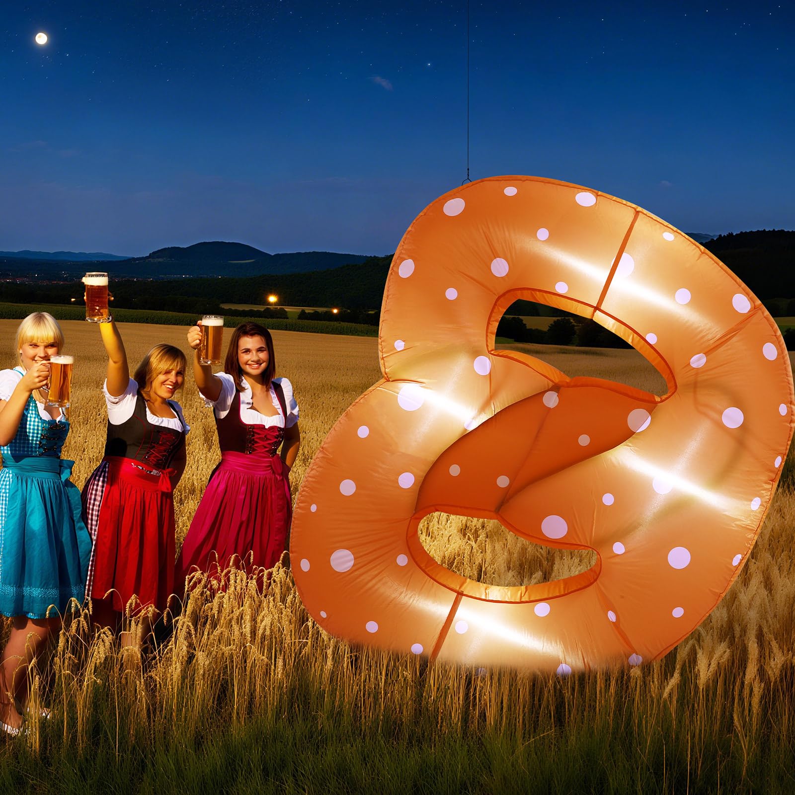 MiniInflat pretzel beside person showing 6 ft scale for impactful photo backdrops