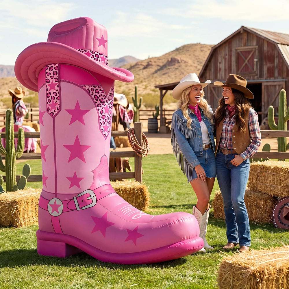 MiniInflat front view of 7ft pink boot highlighting bold centerpiece effect