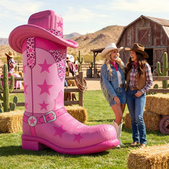 MiniInflat front view of 7ft pink boot highlighting bold centerpiece effect