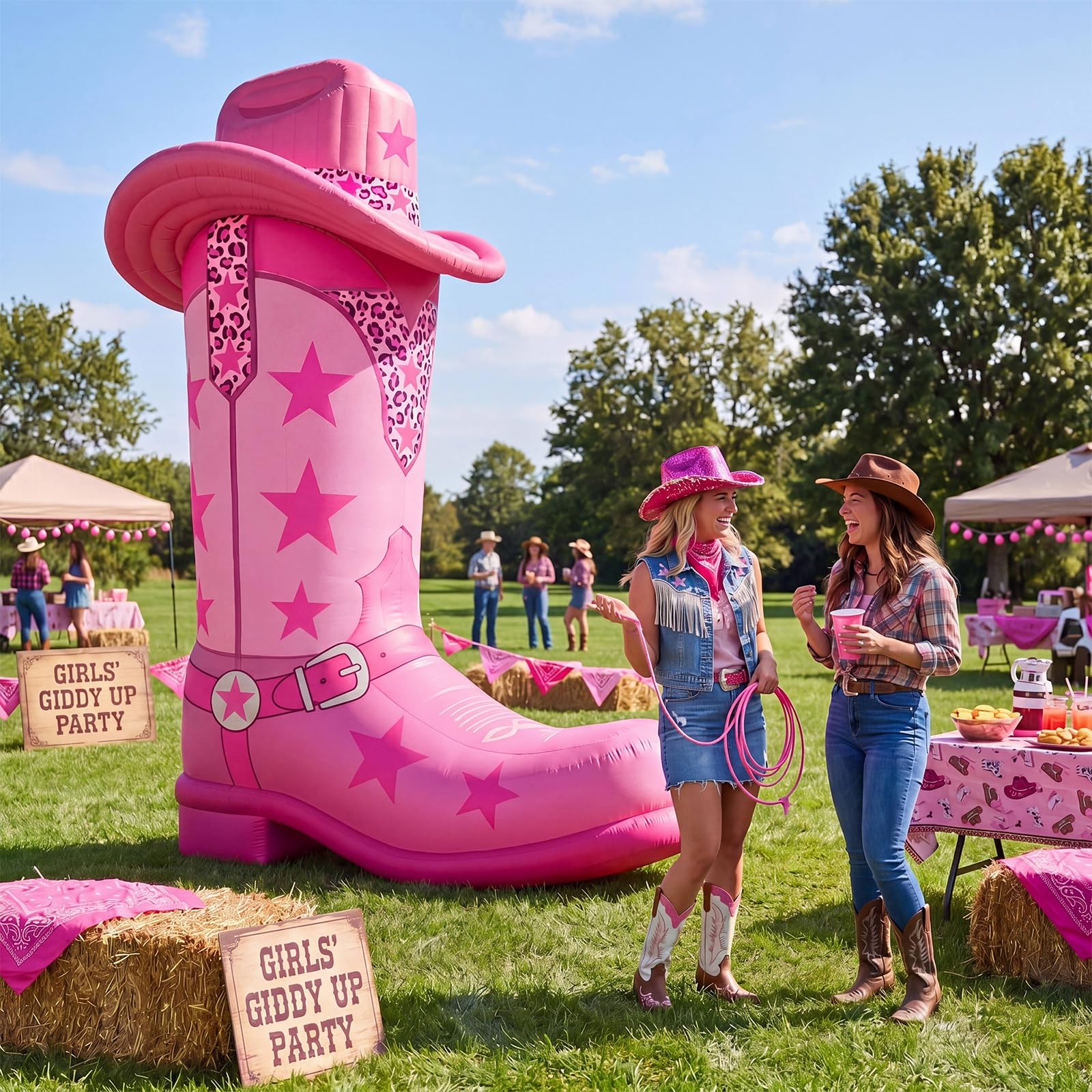 MiniInflat boot next to person showing 7ft scale for event planning clarity