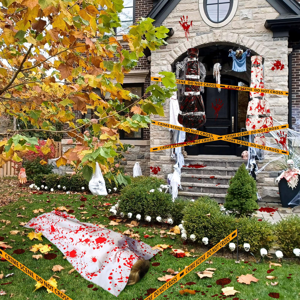 MiniInflat caution tape close-up used to cordon area and enhance spooky atmosphere