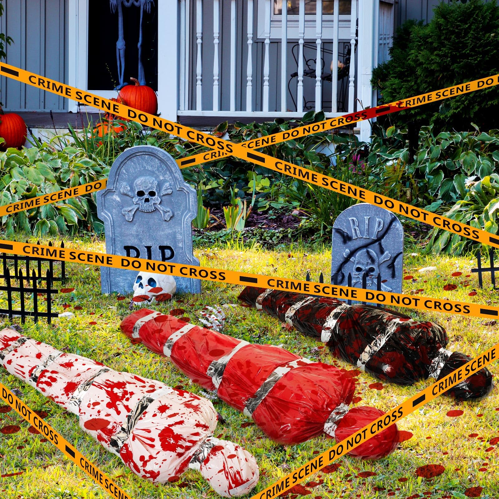 MiniInflat decorated yard at night delivering dramatic Halloween atmosphere
