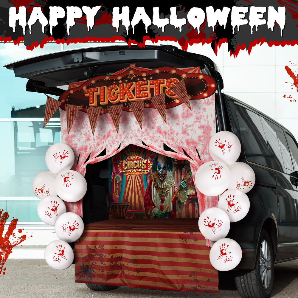 MiniInflat Halloween tablecloth covering trunk surface for cohesive display