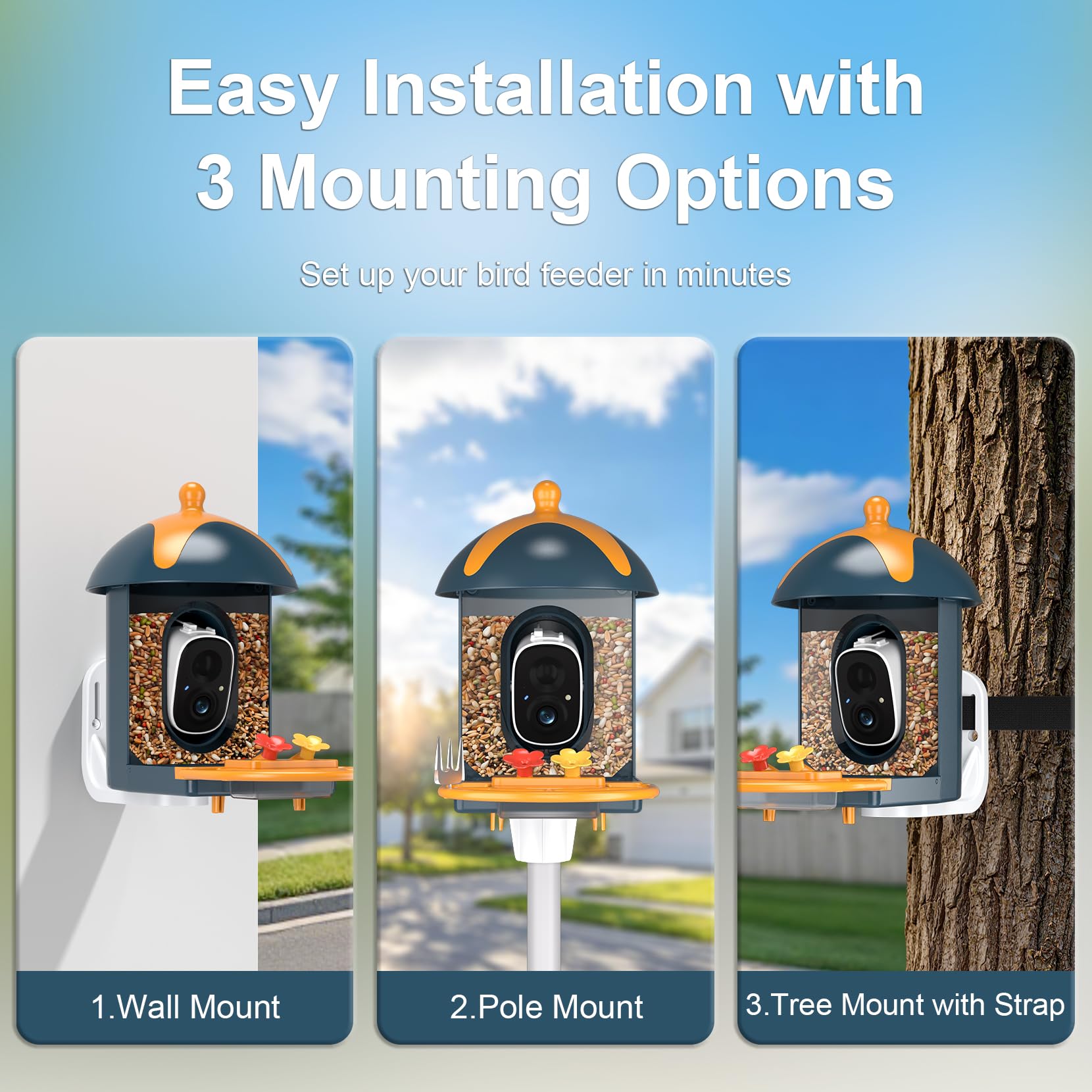 Minikey anti-squirrel guard installed around feeder entrance benefit: protects bird feed