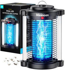 Minimoon front view showing bug zapper lit and protecting patio area