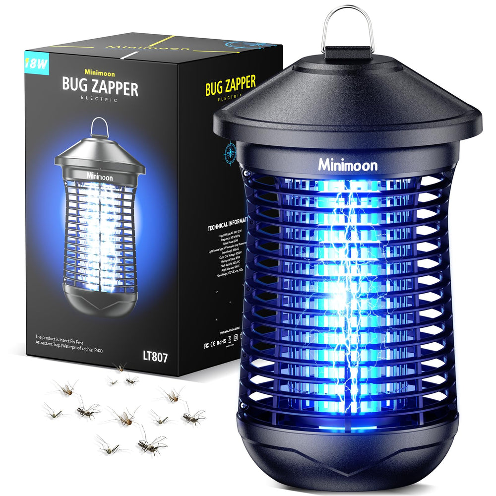 Minimoon front view showing compact zapper protecting an outdoor seating area