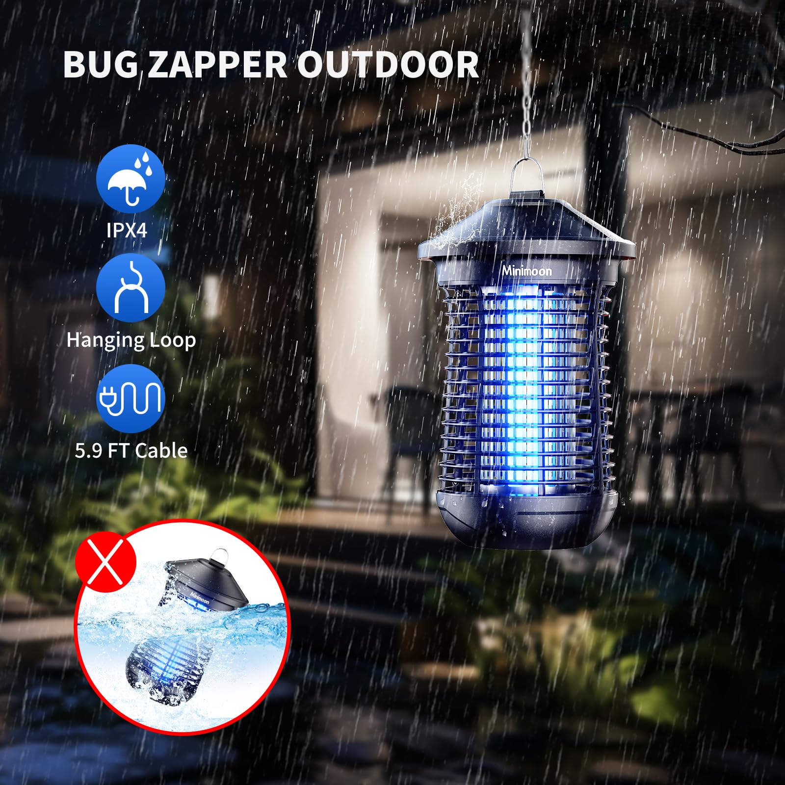 Minimoon hanging over a patio to reduce mosquitoes and improve comfort