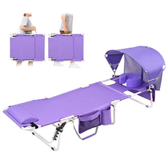 Minndudu front view of tanning chair showing canopy and reclining benefit