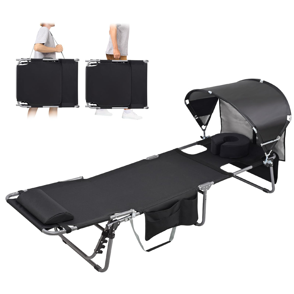 Minndudu front view of open lounger showing wide frame and comfort benefits