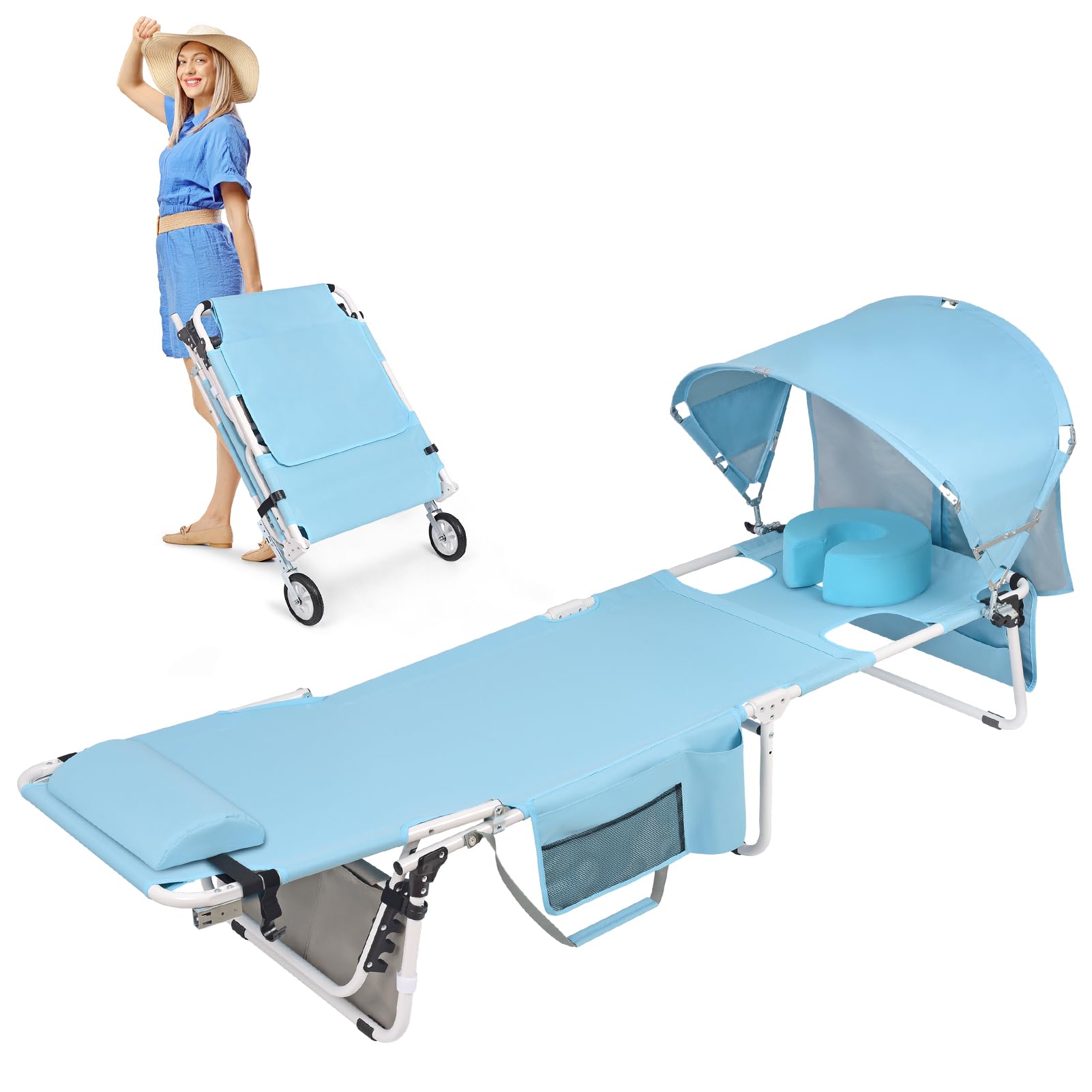 Minndudu front view folded and set up showing portability and comfort