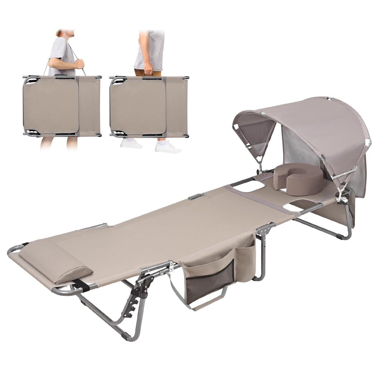 Minndudu front view open showing extra-wide seat and canopy, comfortable sun protection