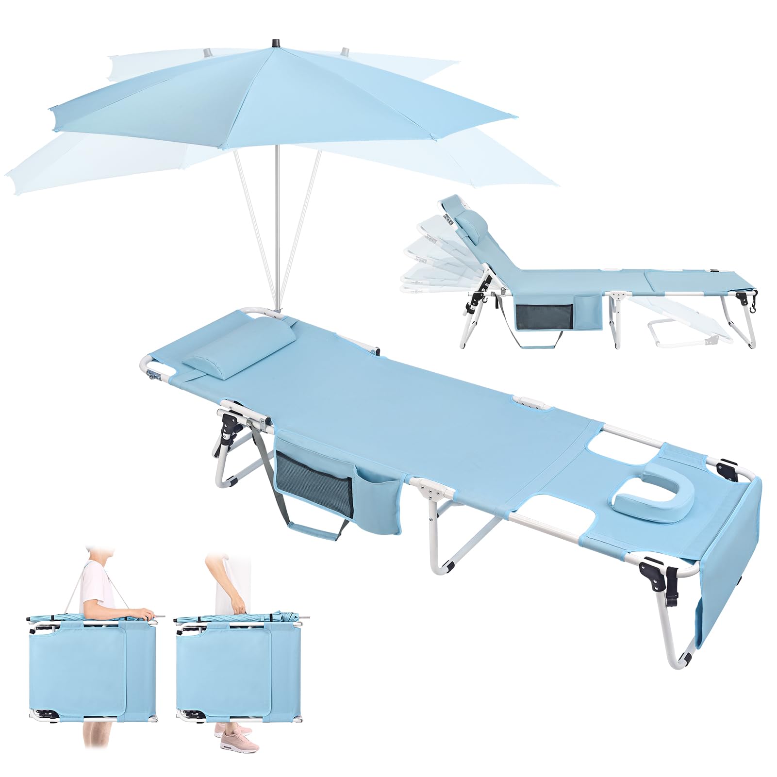 Minndudu front view with umbrella showing wide shade and sun protection