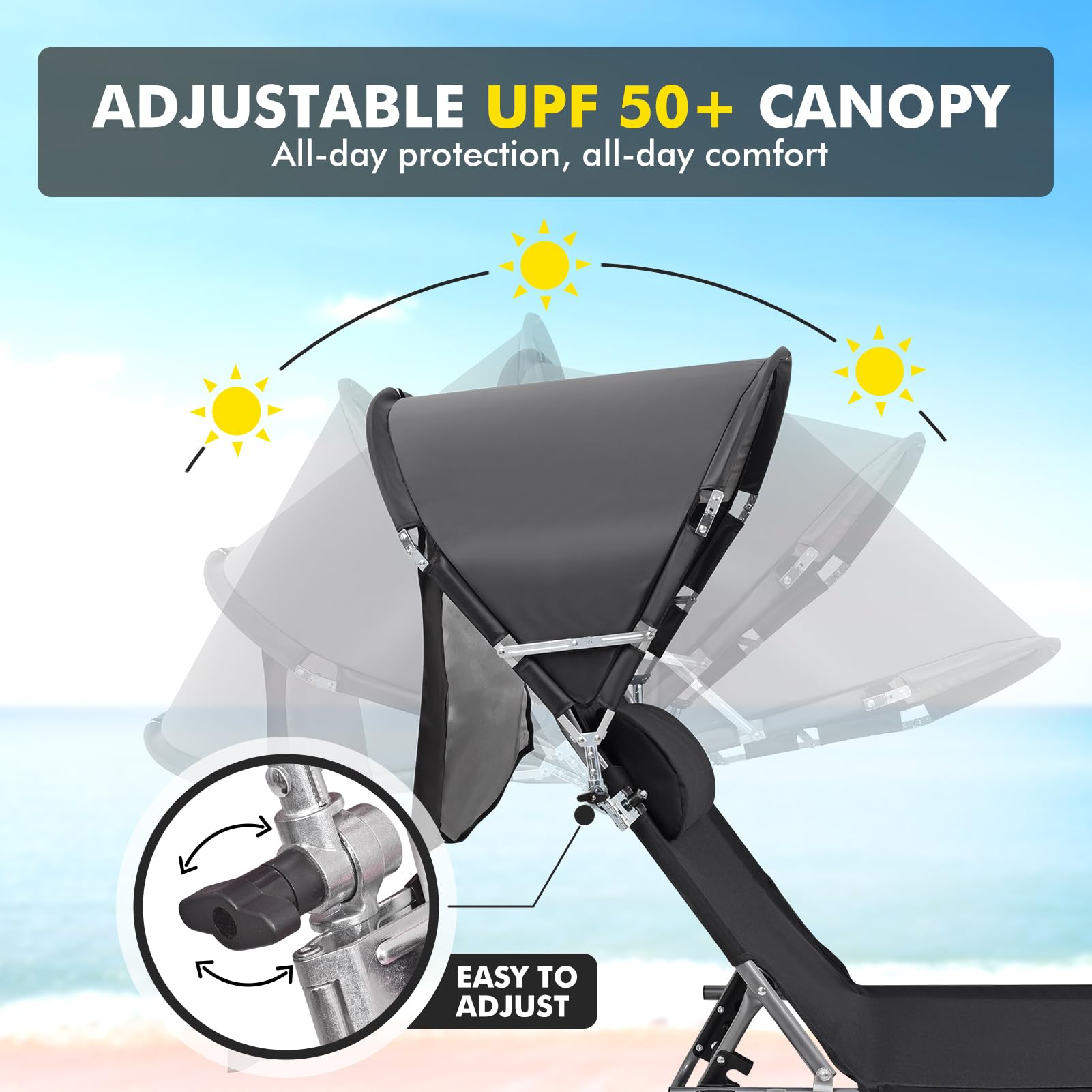 Minndudu side profile reclined to demonstrate five-position adjustability benefit