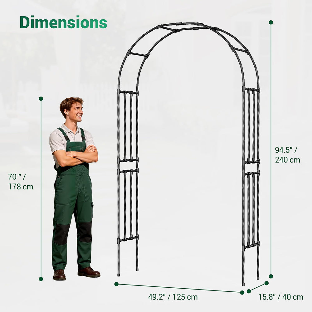Miory arch in garden with vines demonstrating improved airflow and yield