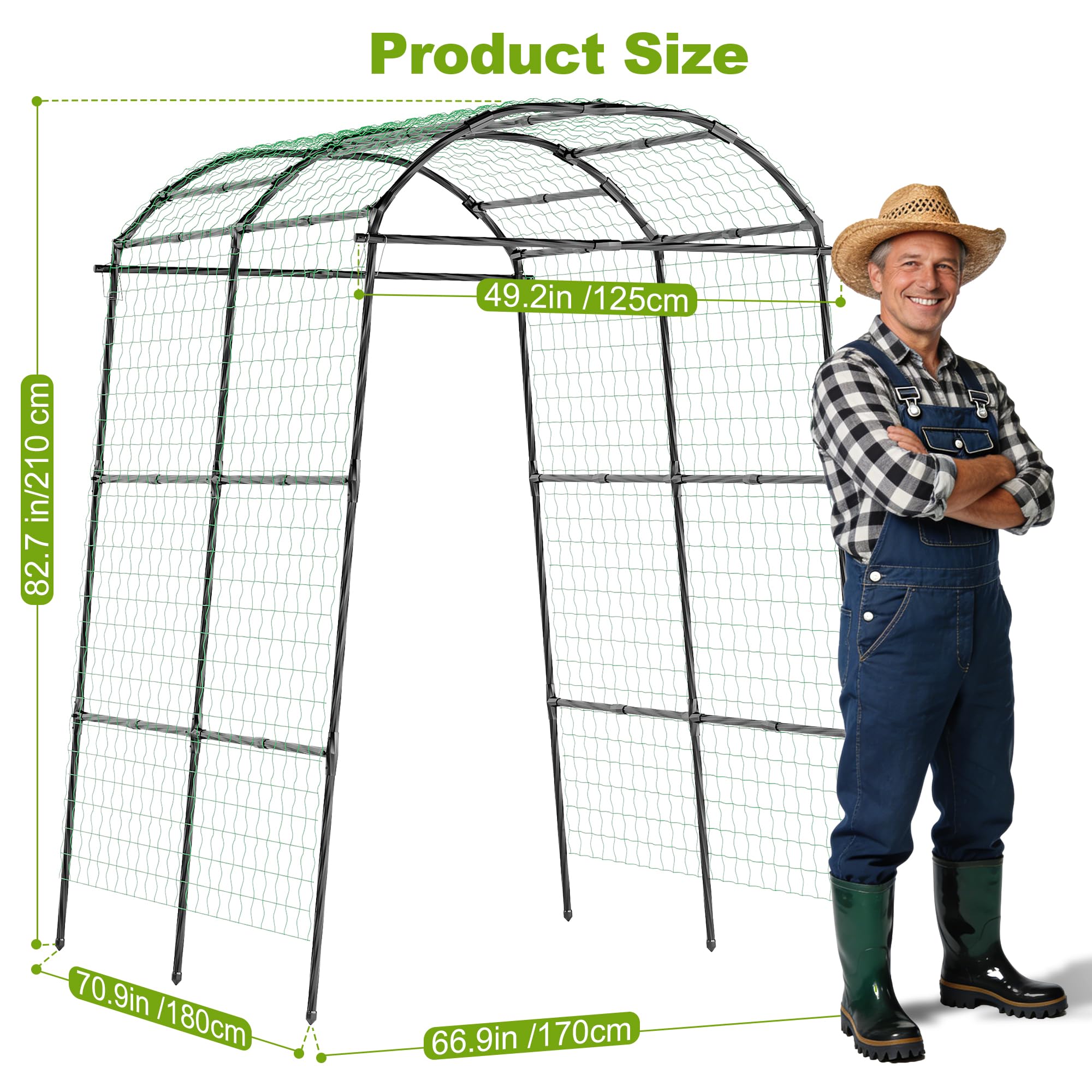 Miory netting detail illustrating plant support and easy vine training benefits