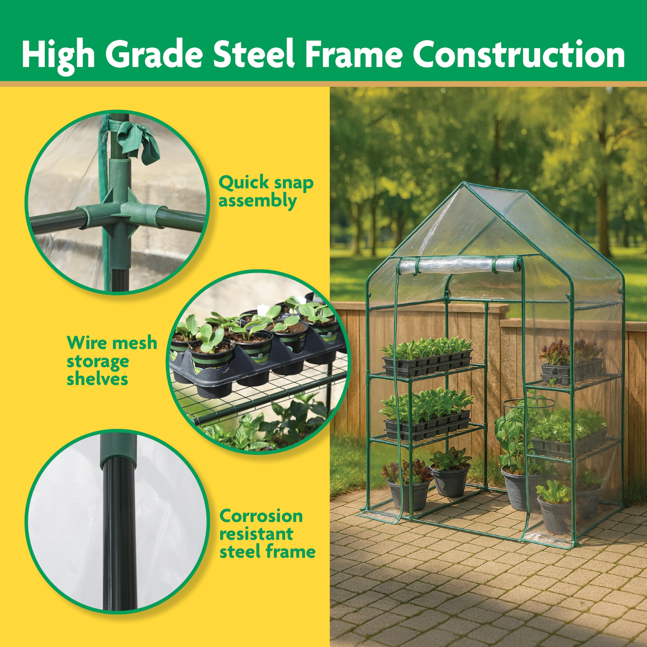 Miracle-Gro roll-up door zipper detail enabling easy access and ventilation control