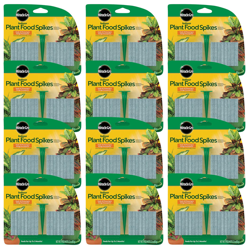 Miracle-Gro paquete frontal mostrando 12 paquetes y 48 espigas, conveniencia instantánea