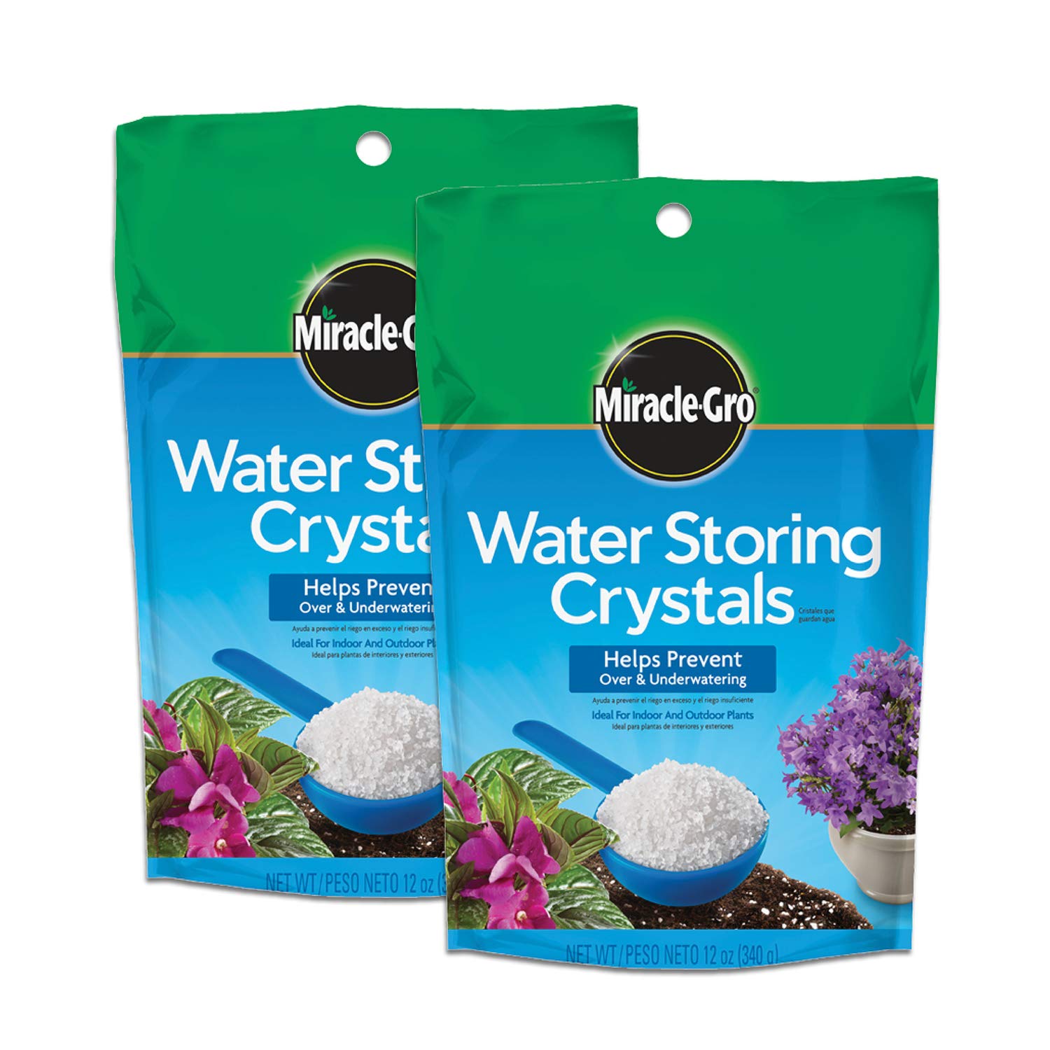 Miracle-Gro front packaging showing two 12 oz containers and product benefit