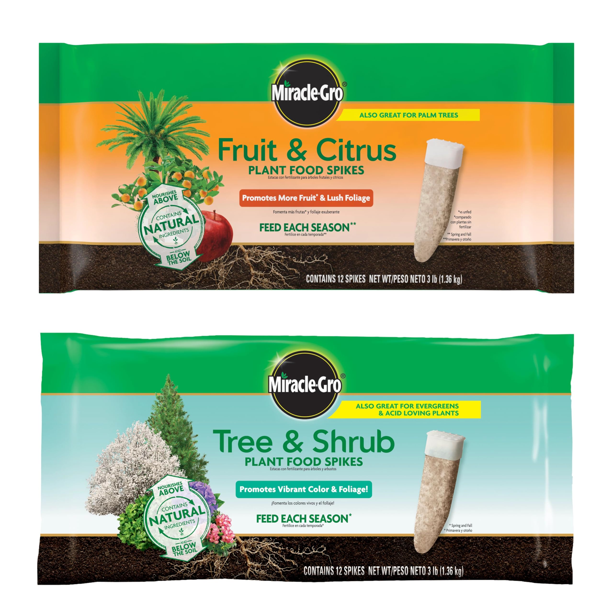 Miracle-Gro front packaging bundle showing both fruit & citrus and tree & shrub boxes for easy selection