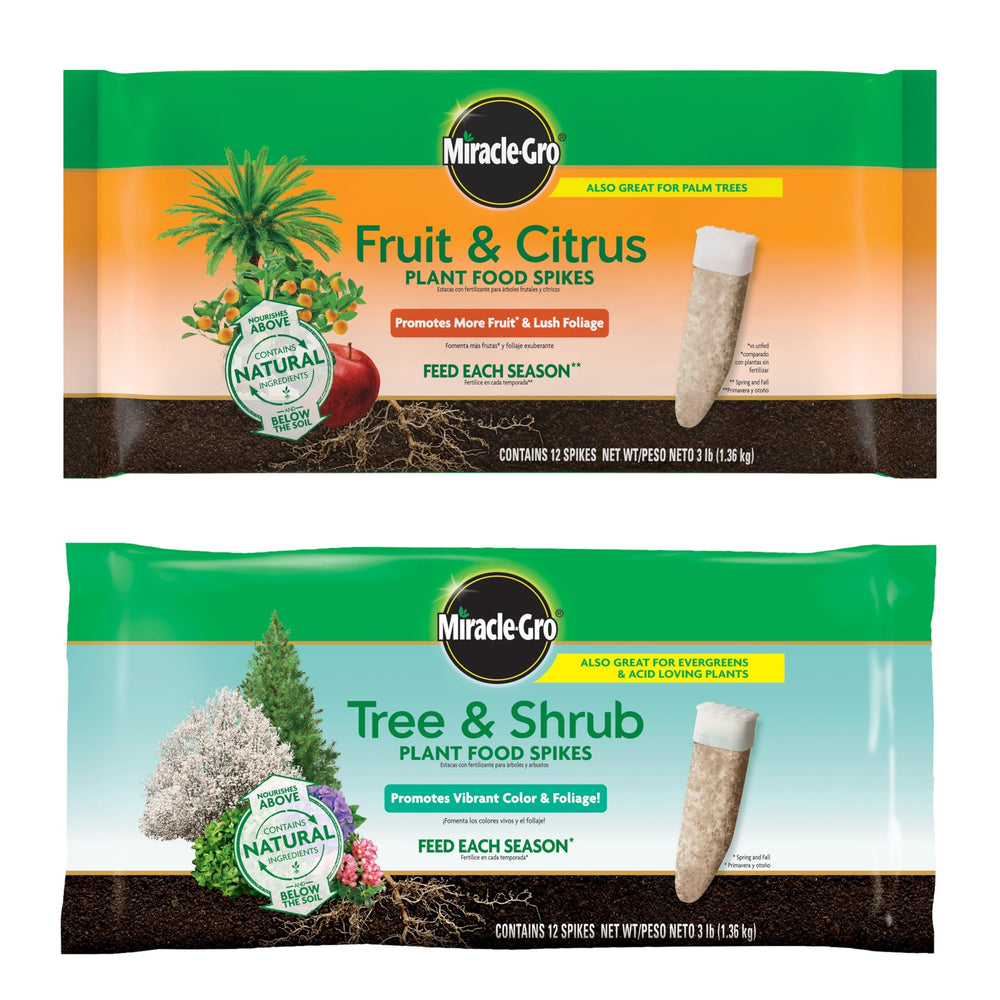 Miracle-Gro front packaging bundle showing both fruit & citrus and tree & shrub boxes for easy selection