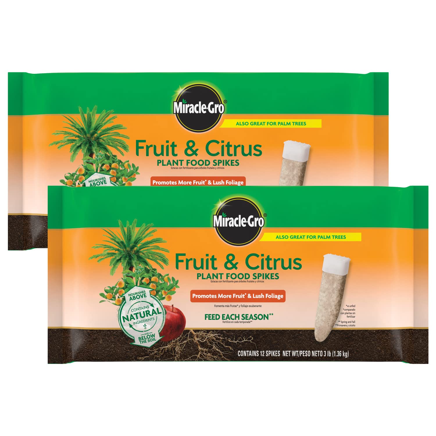 Miracle-Gro front packaging showing spikes and product benefits