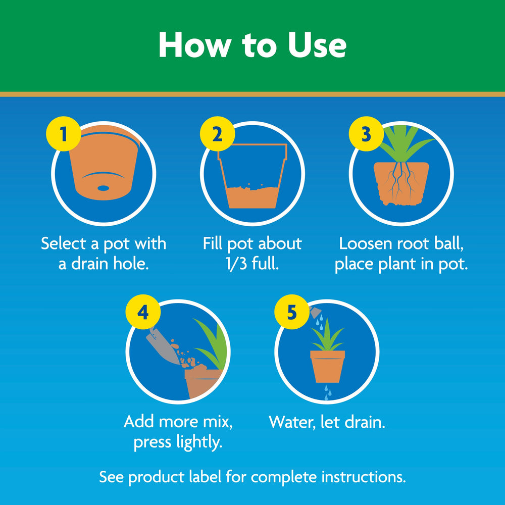 Miracle-Gro product label highlighting feeding and moisture-control info