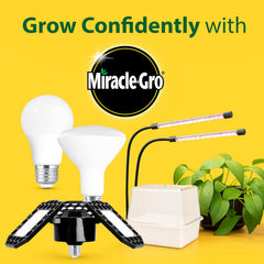Miracle-Gro beside small pots to show scale and coverage advantage