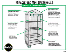 Miracle-Gro wire mesh shelves holding seed trays for organized plant propagation