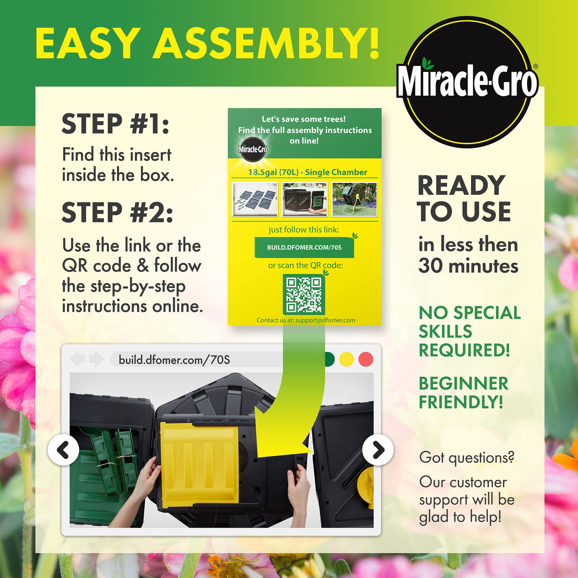 Miracle-Gro sliding door open for easy access to finished compost