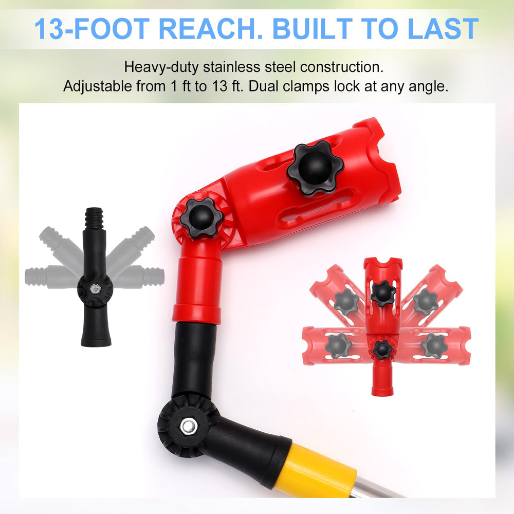 Mirenelle assembled 13ft pole profile extended to reach second-story gutters safely