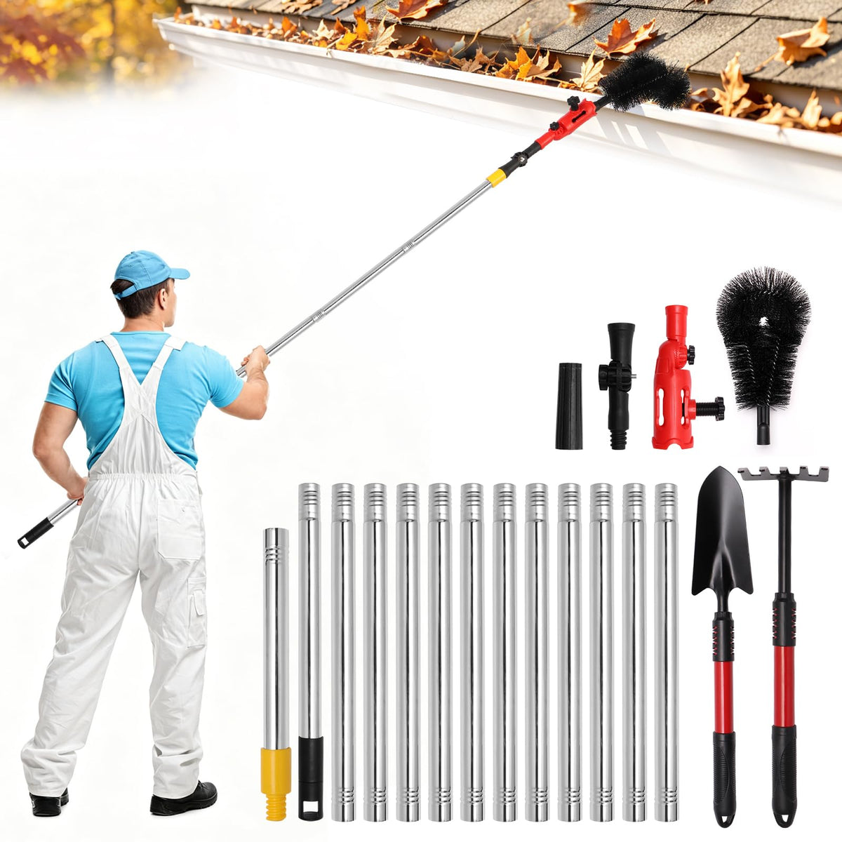 Mirenelle front packaging showing full 6-in-1 gutter kit and components for safe cleaning