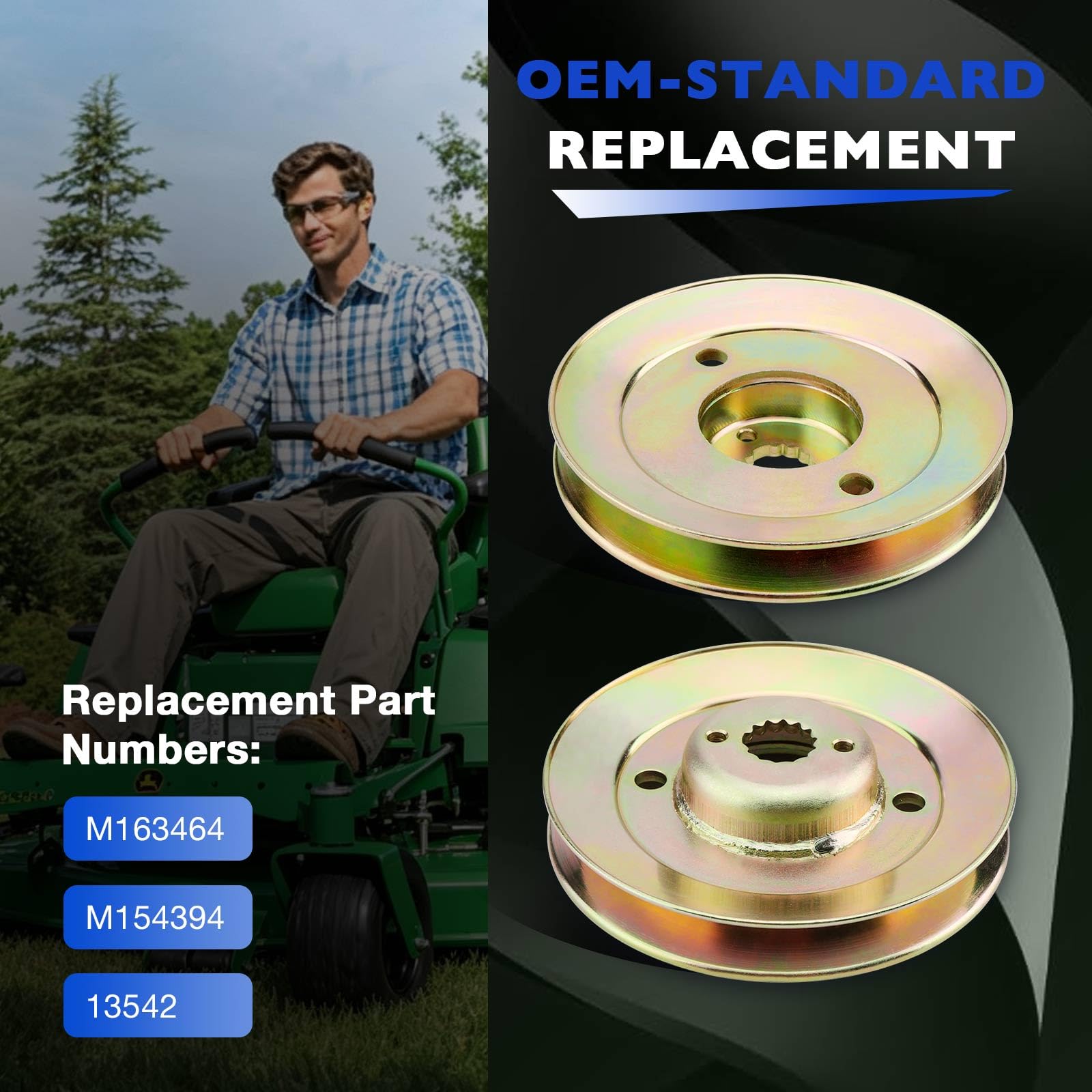 Misakomo pulley installed on John Deere deck illustrating correct fitment