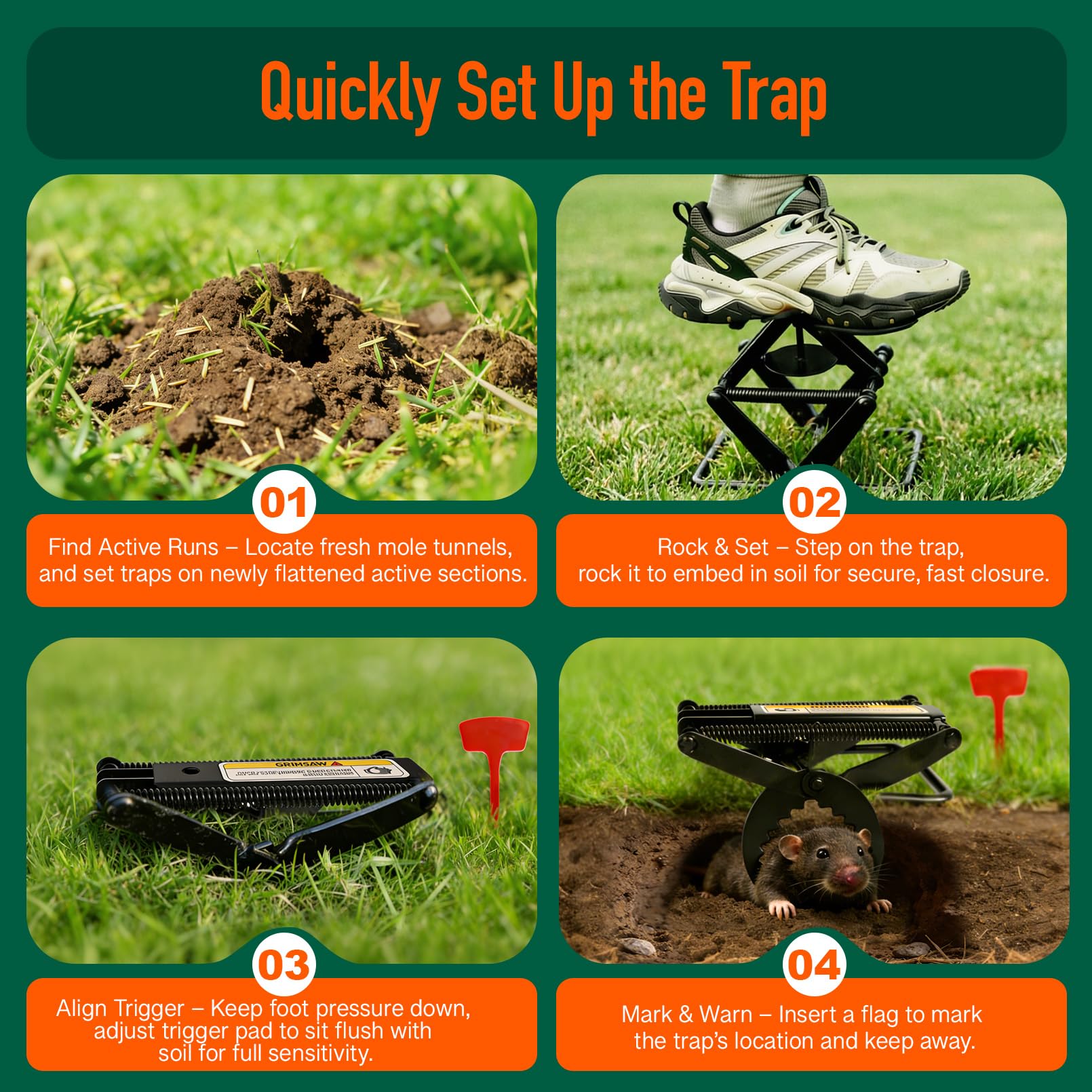 Misoull trap installed in lawn demonstrating proper placement to protect grass and gardens