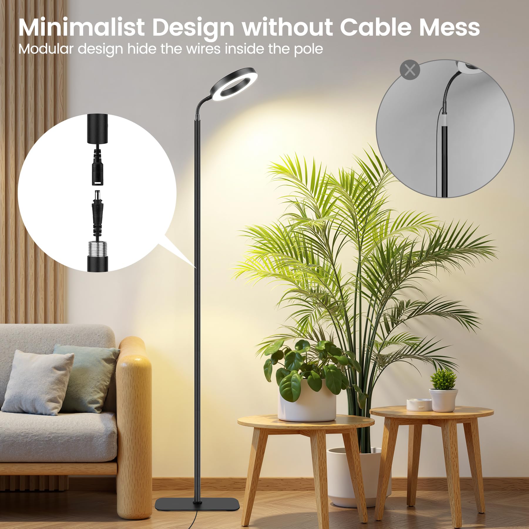 MistyJungle lamp beside sofa illuminating plants in a stylish living room