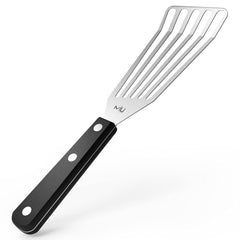 MIU France fish spatula front view showing polished stainless-steel and slots for easy flipping