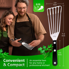 MIU France spatula flipping a fish fillet on stovetop for precise gentle handling