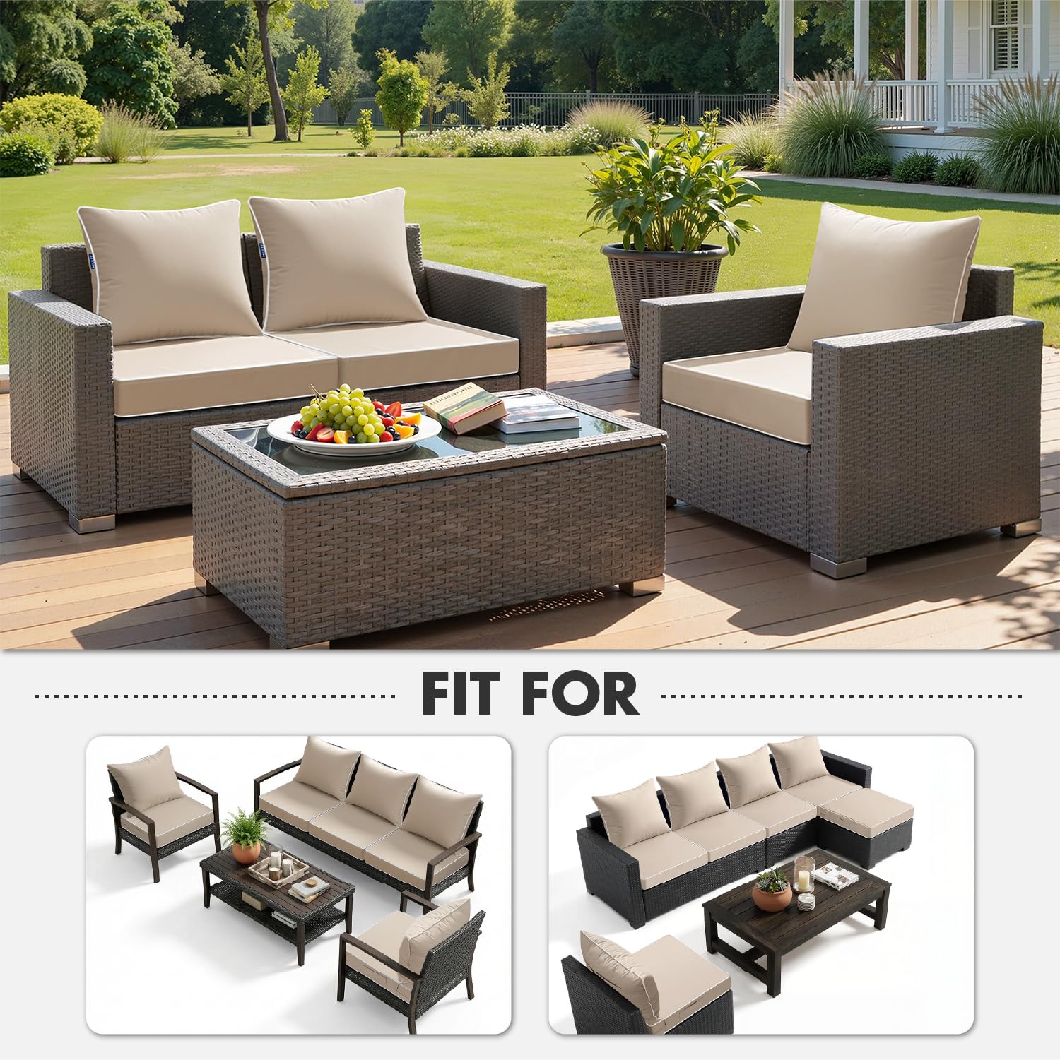 MIULEE cushion fitted on a wicker patio chair for stable outdoor seating
