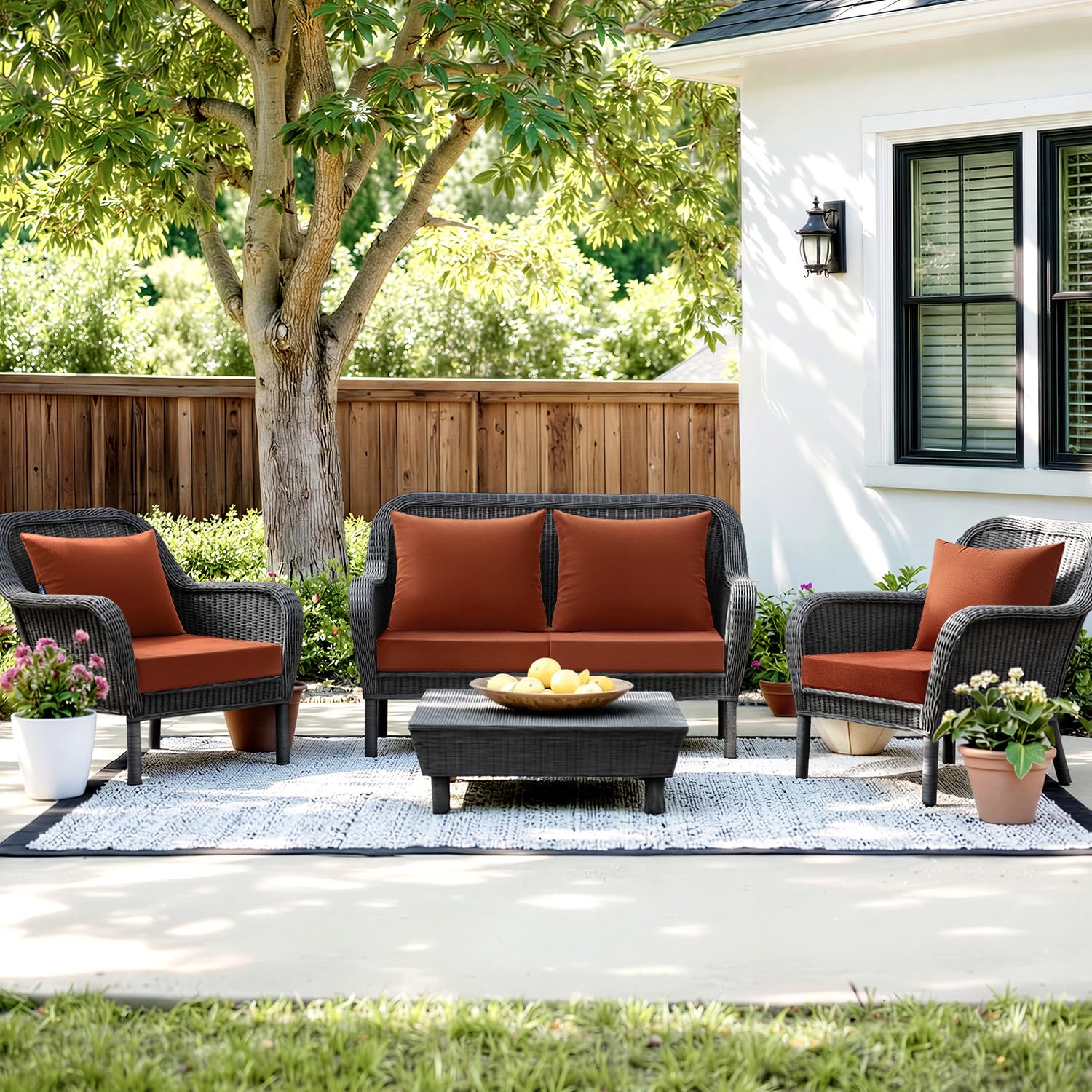 MIULEE cushions on patio set showing coordinated style and outdoor-ready durability