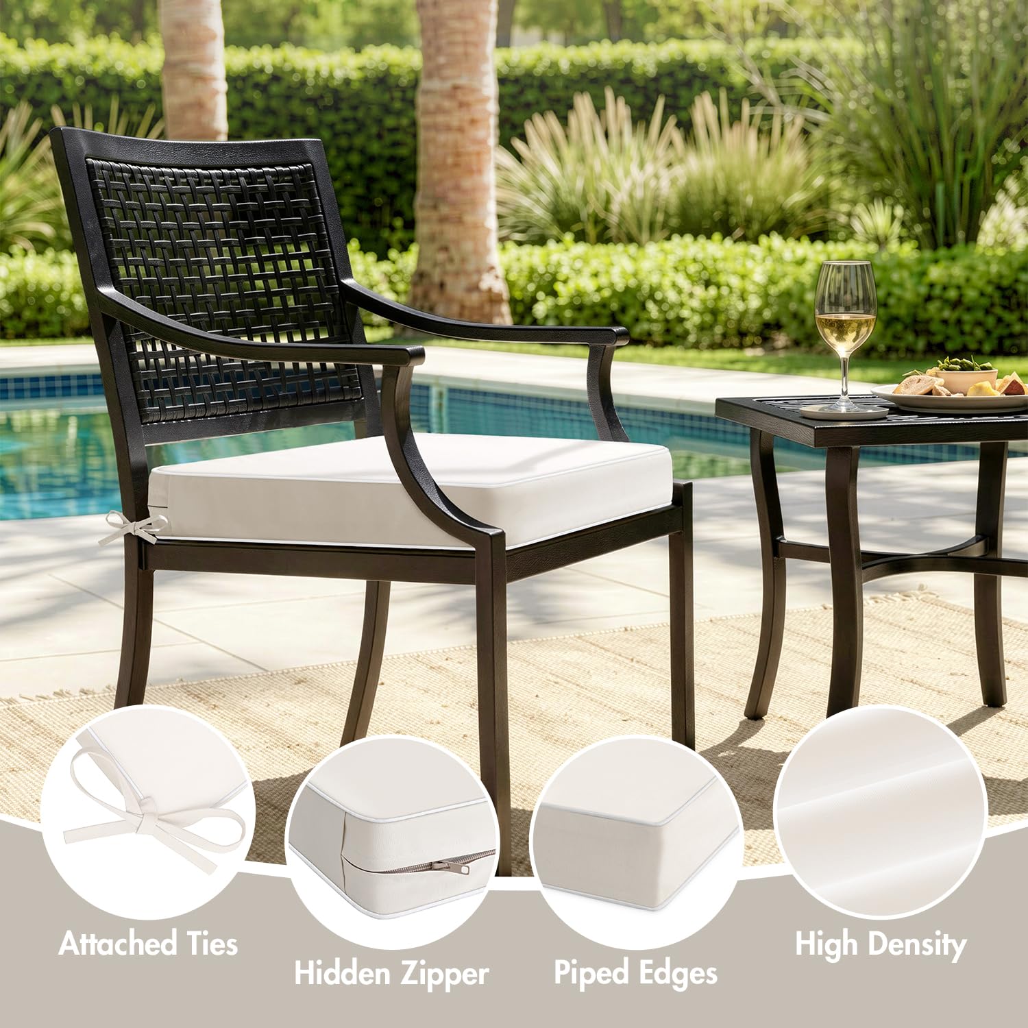 MIULEE cushions placed on rattan chair illustrating waterproof protection in use
