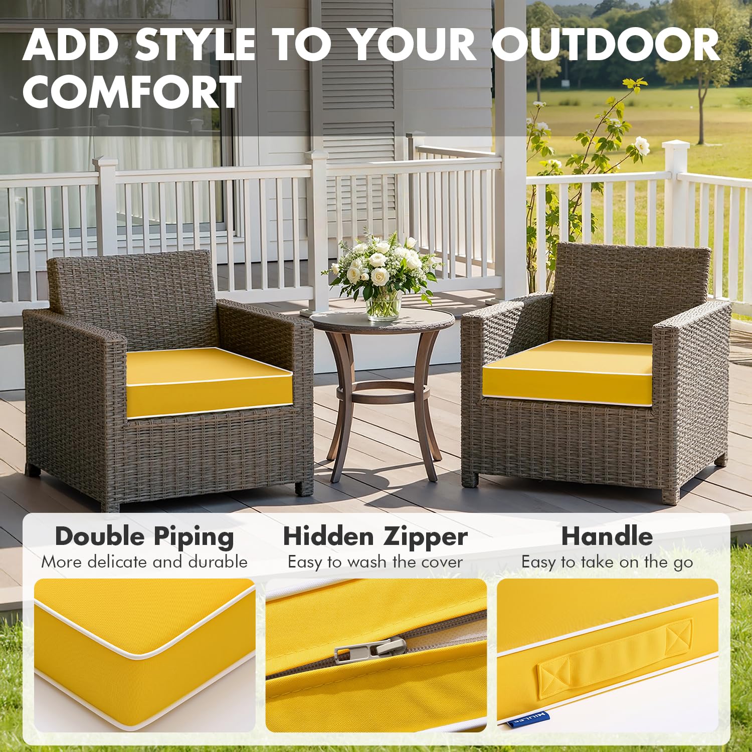 MIULEE yellow cushion placed on patio bench improving outdoor comfort