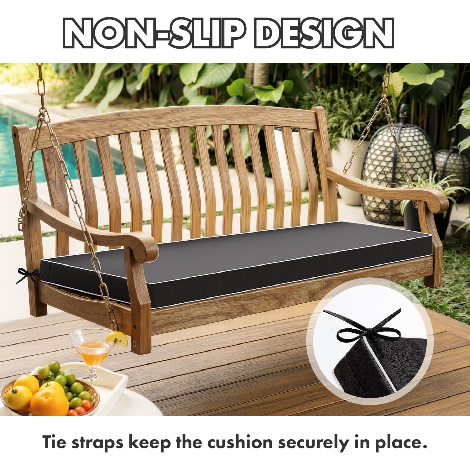 MIULEE tied cushion straps secured to bench for slip-resistant outdoor use