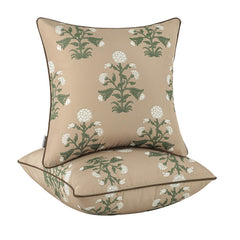 MIULEE front view of brown floral pillows showing decorative pattern and immediate style