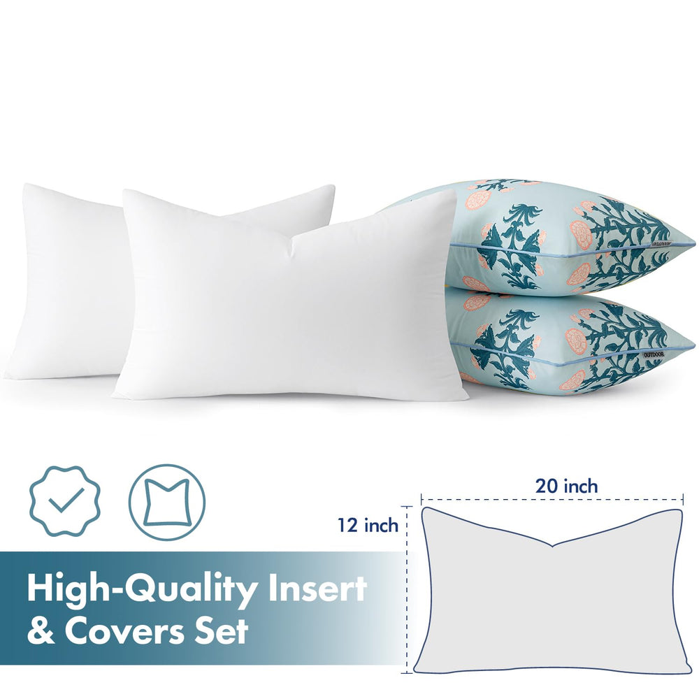 MIULEE lumbar pillows styled on patio sofa adding coastal color and support
